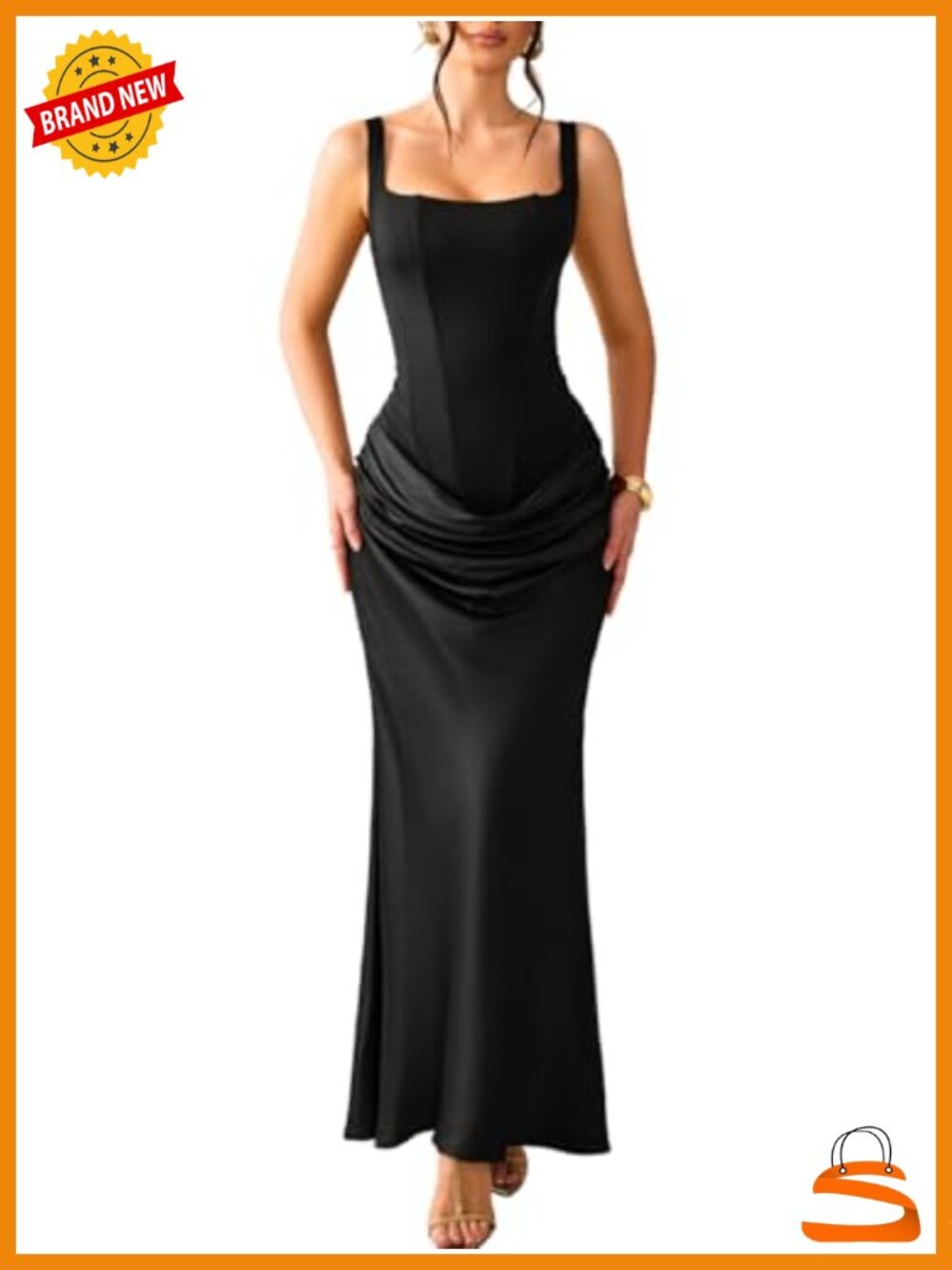 Corset Satin Mermaid Maxi Prom Dress Square Neck Lace Up Back Formal Gown